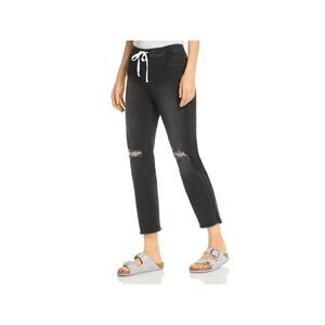 BILLY T Womens Black Stretch Frayed Drawstring Waist Raw Hem Cropped Jeans XS